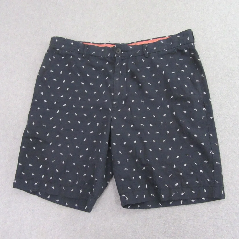 Unbranded Mens Chino Shorts 34 x‎ 8 Navy Blue Allover Twig Nature Print